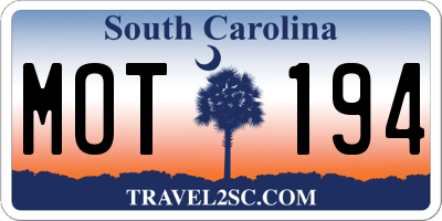 SC license plate MOT194