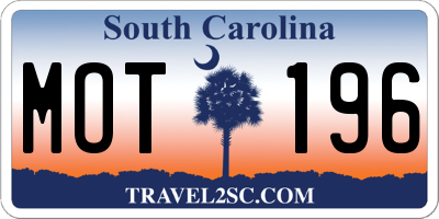 SC license plate MOT196