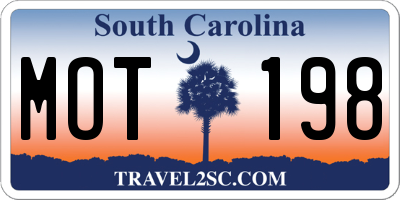 SC license plate MOT198