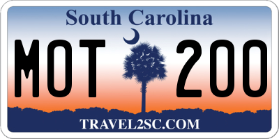 SC license plate MOT200