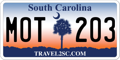 SC license plate MOT203