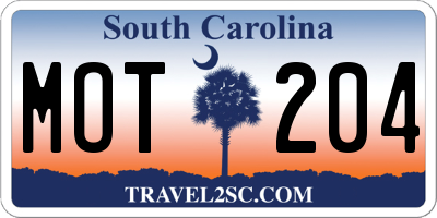 SC license plate MOT204