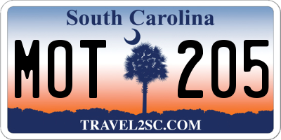 SC license plate MOT205