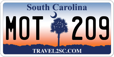 SC license plate MOT209