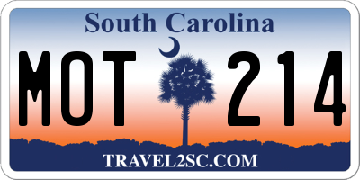 SC license plate MOT214