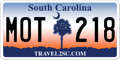 SC license plate MOT218