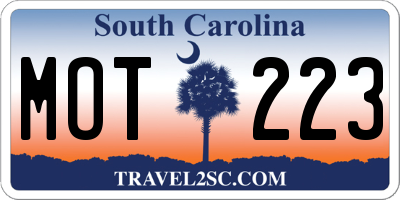 SC license plate MOT223