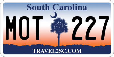 SC license plate MOT227