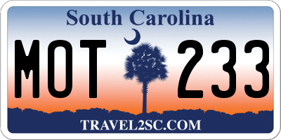SC license plate MOT233