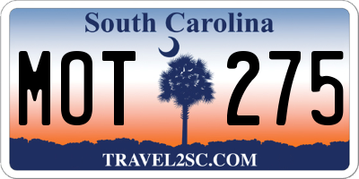 SC license plate MOT275