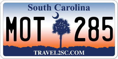 SC license plate MOT285
