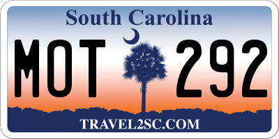 SC license plate MOT292