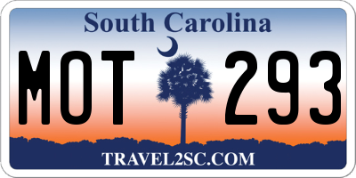 SC license plate MOT293