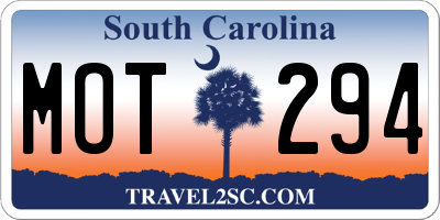 SC license plate MOT294