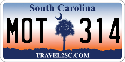 SC license plate MOT314