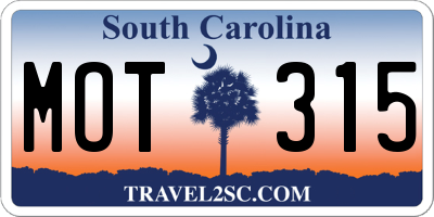SC license plate MOT315