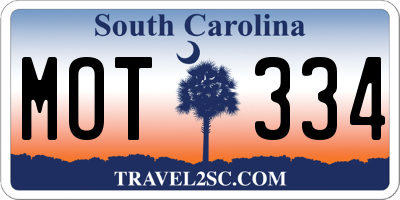 SC license plate MOT334
