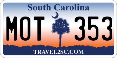 SC license plate MOT353