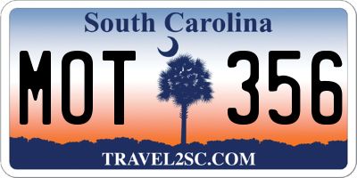 SC license plate MOT356