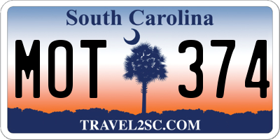 SC license plate MOT374