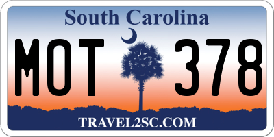 SC license plate MOT378