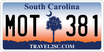 SC license plate MOT381