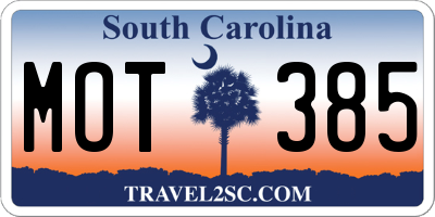 SC license plate MOT385