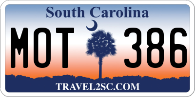 SC license plate MOT386