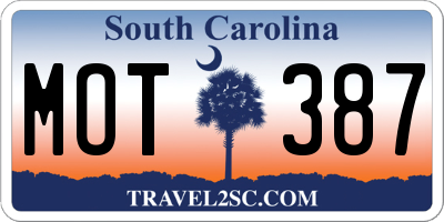 SC license plate MOT387