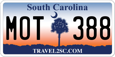 SC license plate MOT388