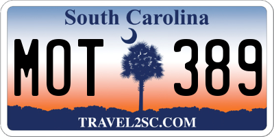 SC license plate MOT389