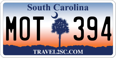 SC license plate MOT394