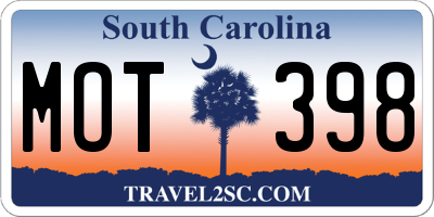 SC license plate MOT398