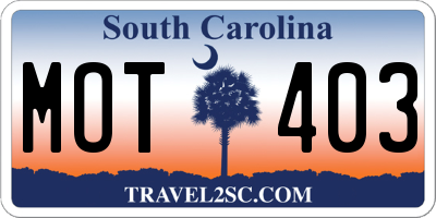 SC license plate MOT403