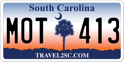 SC license plate MOT413