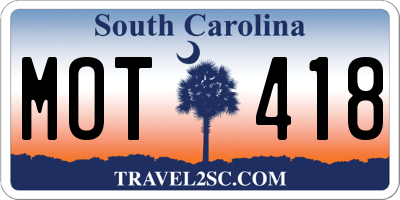 SC license plate MOT418