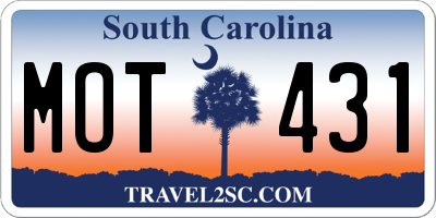 SC license plate MOT431