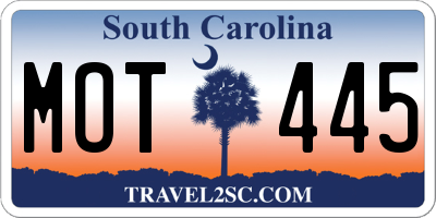 SC license plate MOT445