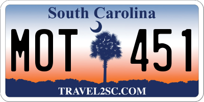 SC license plate MOT451
