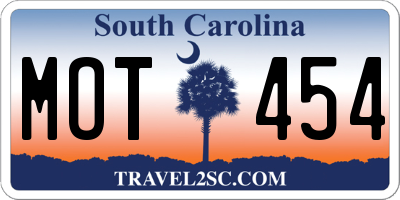 SC license plate MOT454
