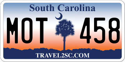 SC license plate MOT458