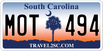 SC license plate MOT494