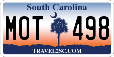 SC license plate MOT498