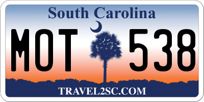 SC license plate MOT538