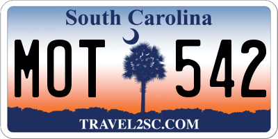 SC license plate MOT542