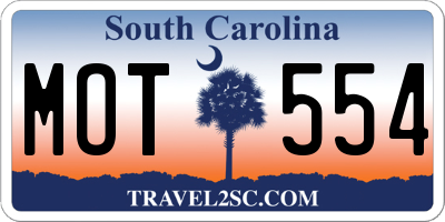 SC license plate MOT554
