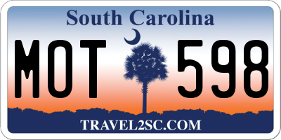 SC license plate MOT598