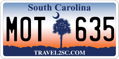SC license plate MOT635