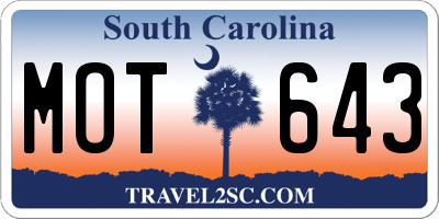 SC license plate MOT643