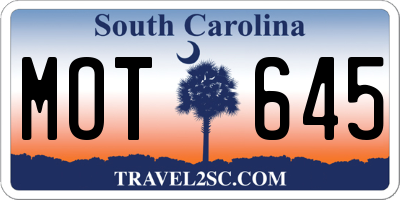 SC license plate MOT645